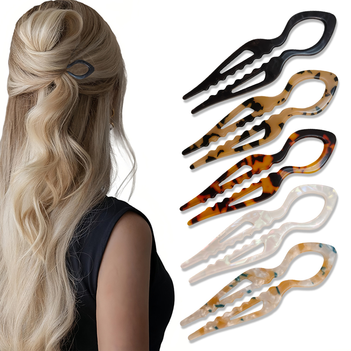 Women Fashion Hub - Jepit Rambut Bentuk U Akrilik Motif