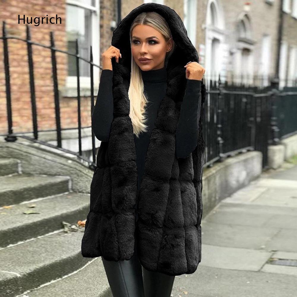 Women'S Fashion Gilet - Rompi Wanita Berbulu Palsu Cokelat Tanpa