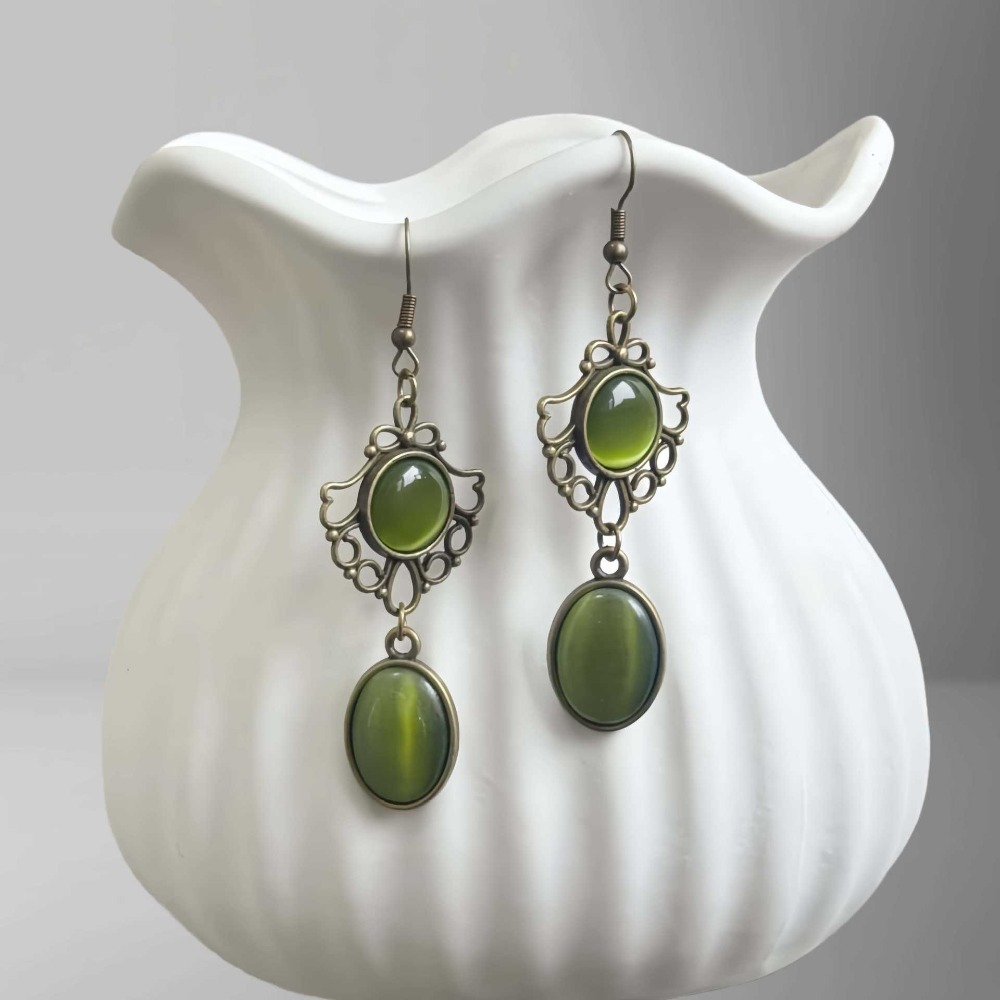 Women'S Fashion Victorian Era - Anting-anting gantung opal hijau renda berongga
