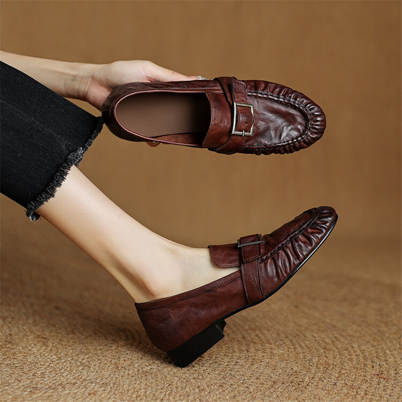 Women Fashion Heels - Sepatu ujung bulat berlipat mode Pumps