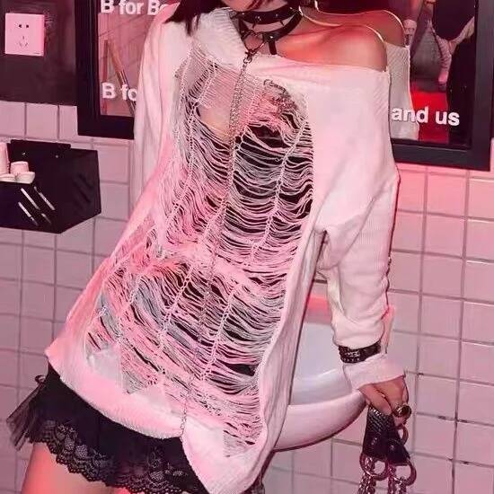 Off Shoulder Top - Sweater Rajut Wanita Harajuku Spicy Y2k