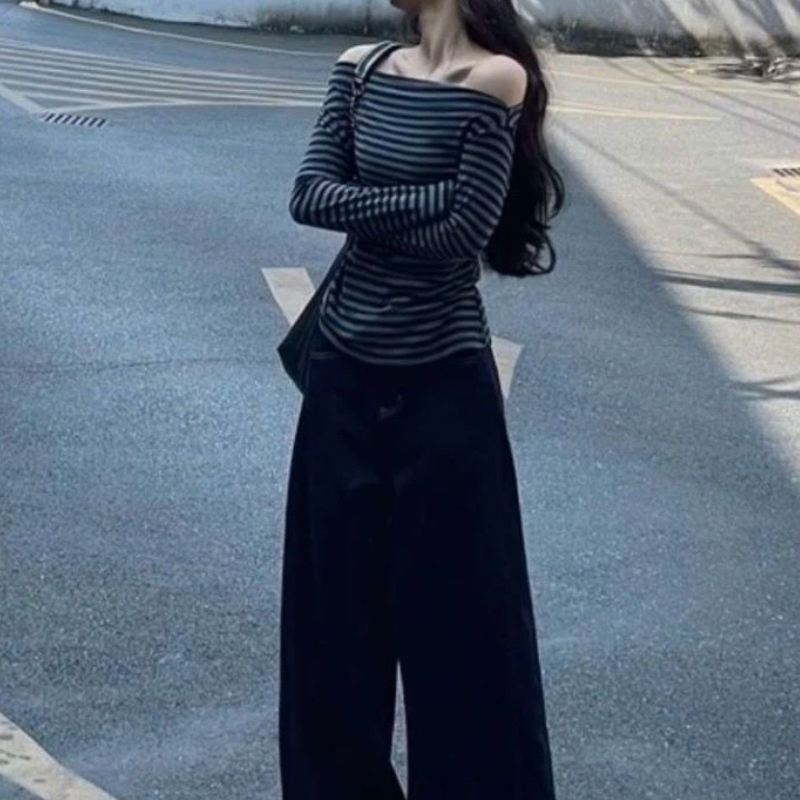 Atasan Wanita Vintage Bergaris - Off Shoulder Top ulasan dan harga