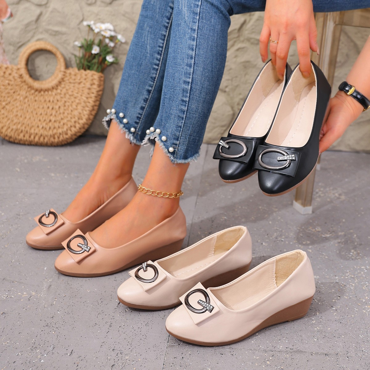 Sepatu Wanita Hak Wedge Kulit  - Women'S Fashion Quick Delivery ulasan dan harga