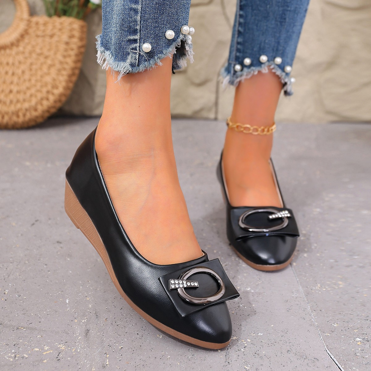 Sepatu Wanita Hak Wedge Kulit  - Women'S Fashion Quick Delivery ulasan dan harga