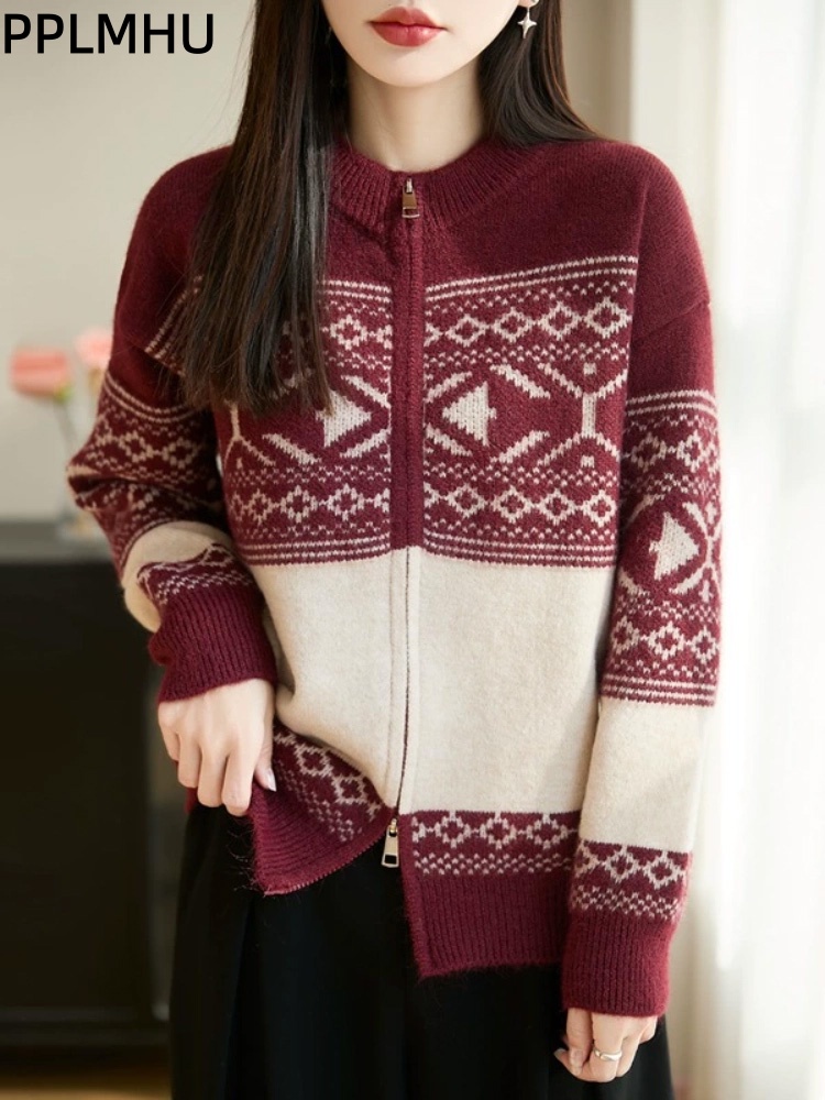 Kardigan Rajut Jacquard Vintag - Women'S Fashion Gilet ulasan dan harga