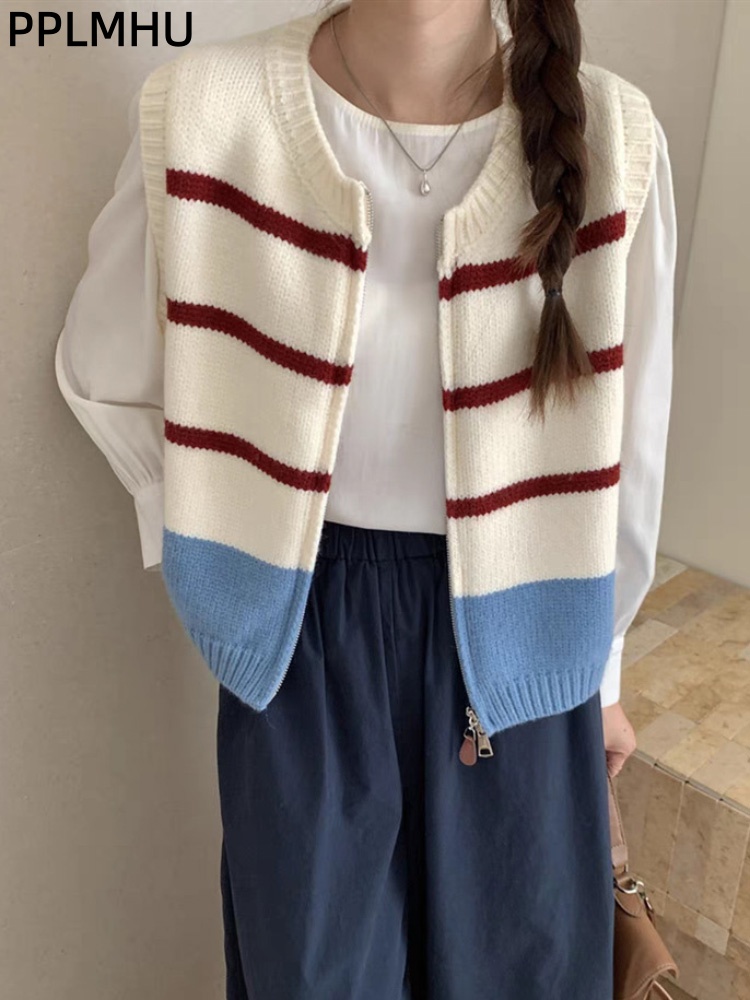 Rompi Rajut Cardigan Bergaris  - Women'S Fashion Gilet ulasan dan harga