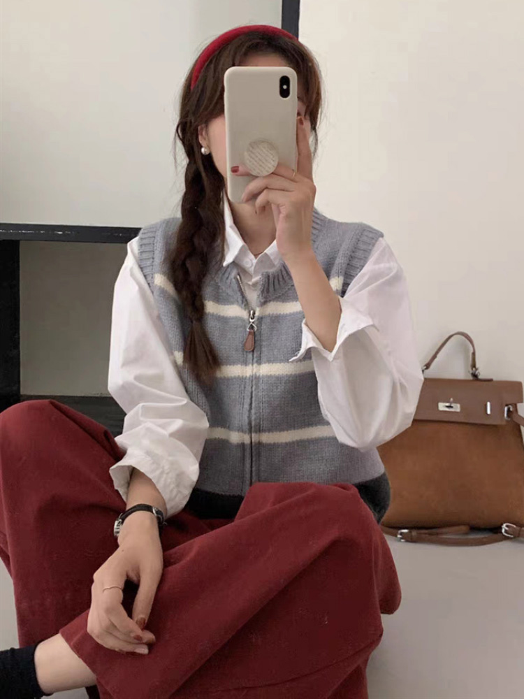 Rompi Rajut Cardigan Bergaris  - Women'S Fashion Gilet ulasan dan harga