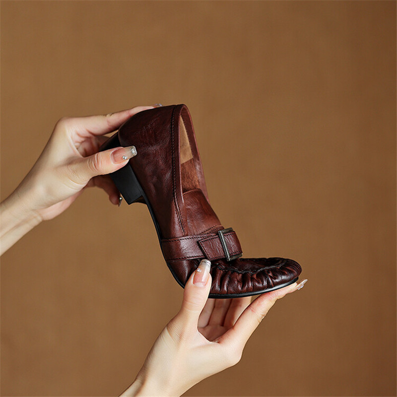 Sepatu ujung bulat berlipat mo - Women Fashion Heels ulasan dan harga