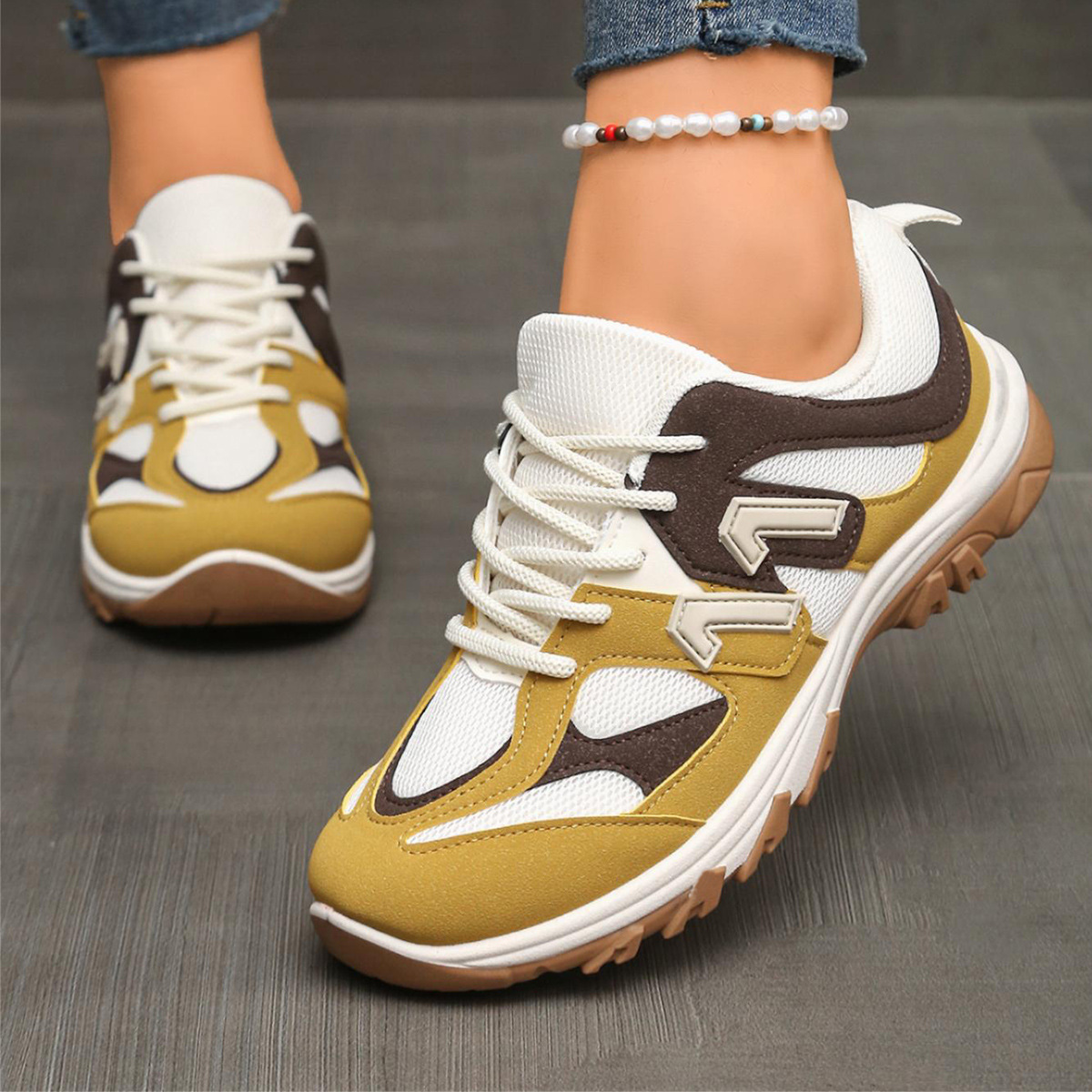 Sepatu Hiking Wanita Anti Seli - Women'S Yellow Fashion Sneakers ulasan dan harga