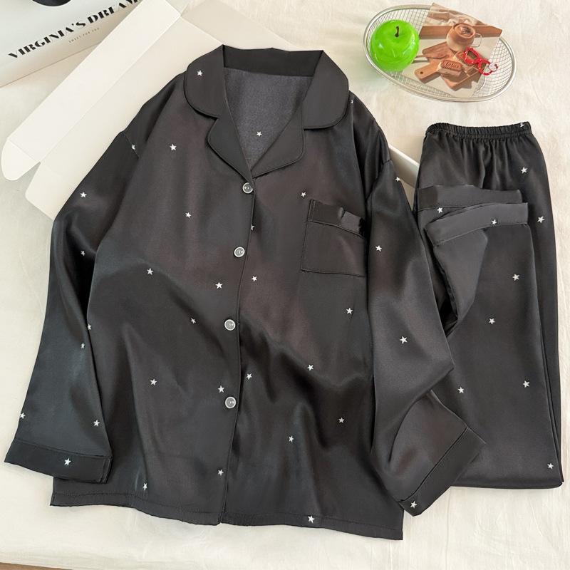 Piyama Sutra Hitam Bintang Sed - Women Fashion Simple ulasan dan harga