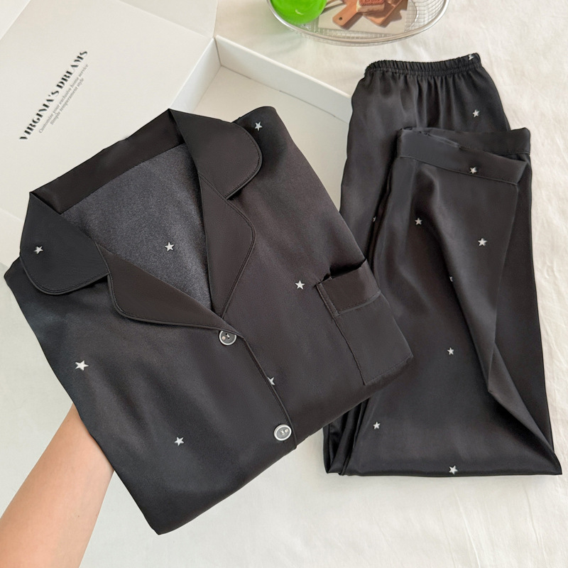 Piyama Sutra Hitam Bintang Sed - Women Fashion Simple ulasan dan harga