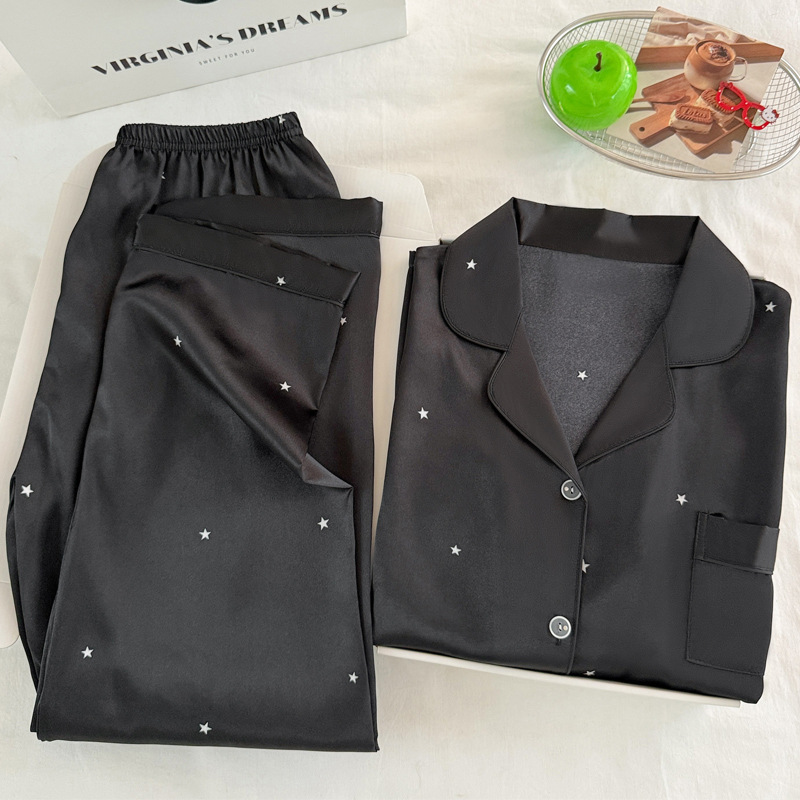 Piyama Sutra Hitam Bintang Sed - Women Fashion Simple ulasan dan harga