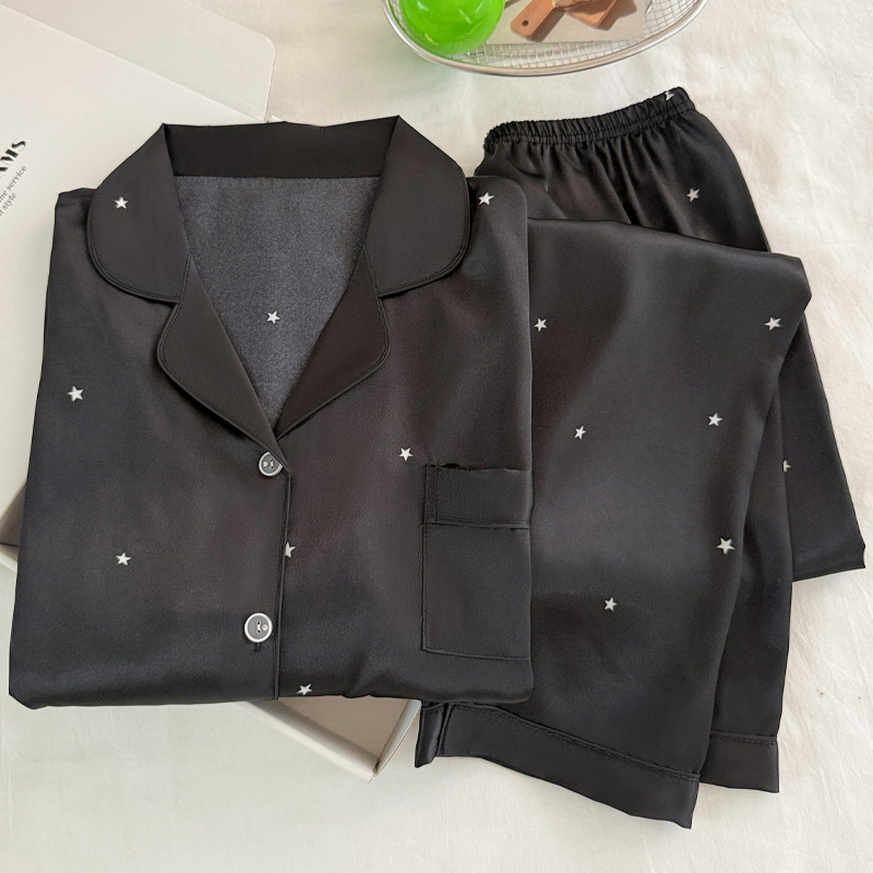 Piyama Sutra Hitam Bintang Sed - Women Fashion Simple ulasan dan harga